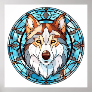 Stained Glass Siberian Husky Dog Poster