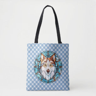 Stained Glass Siberian Husky Dog Tote Bag