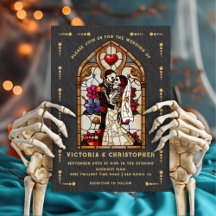 Stained Glass Skeleton Bride & Groom Goth Wedding