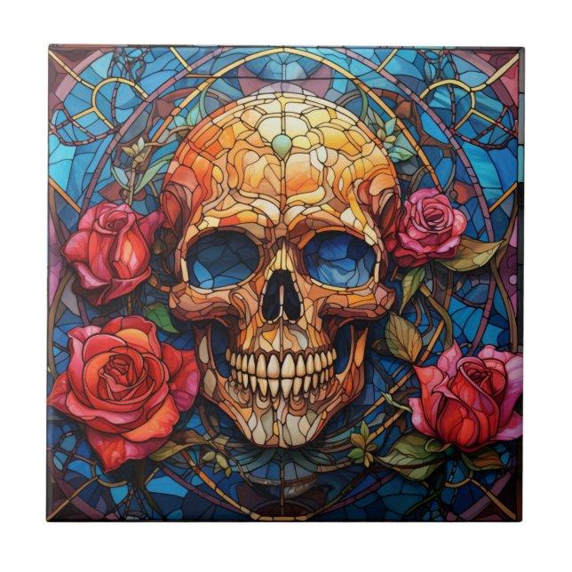Stained Glass Skeleton Design Ceramic Tile (Front)