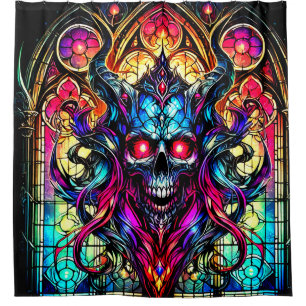 Stained Glass Skull Design Shower Curtain