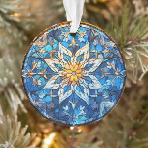 Stained Glass Snowflake Claus Christmas Ornament