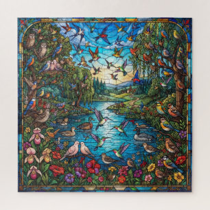 Stained Glass Songbird Sanctuary Jigsaw Puzzle