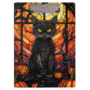 Stained Glass Spooky Black Cat Clipboard
