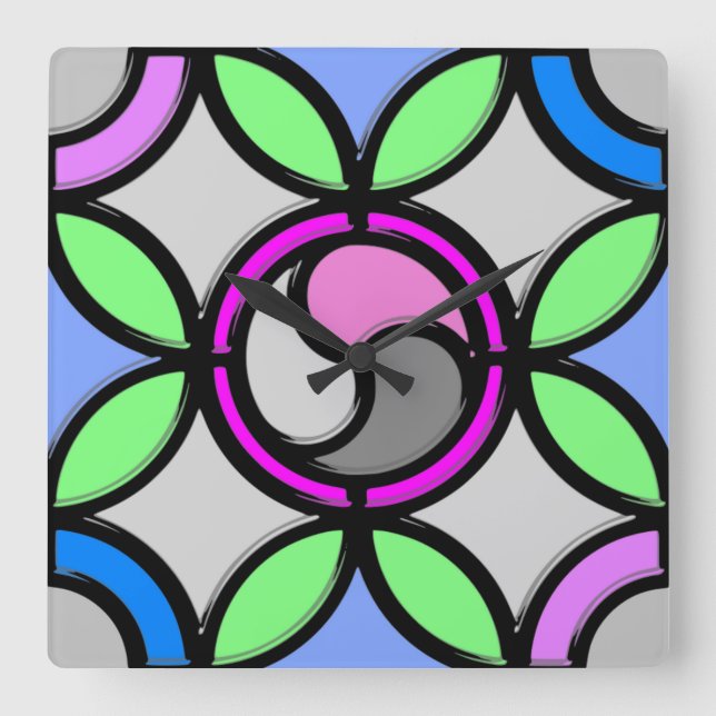 STAINED GLASS SQUARE WALL CLOCK (Front)