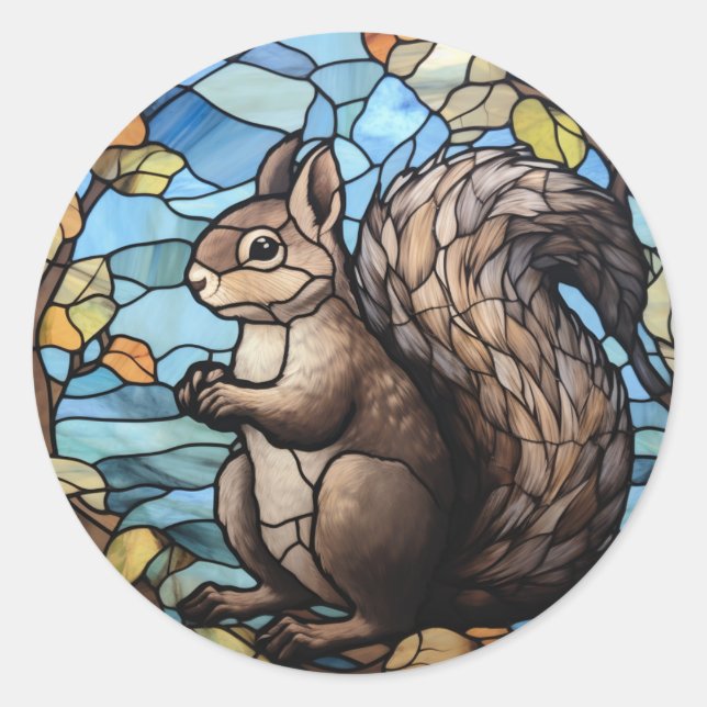 Stained Glass Squirrel Classic Round Sticker (Front)