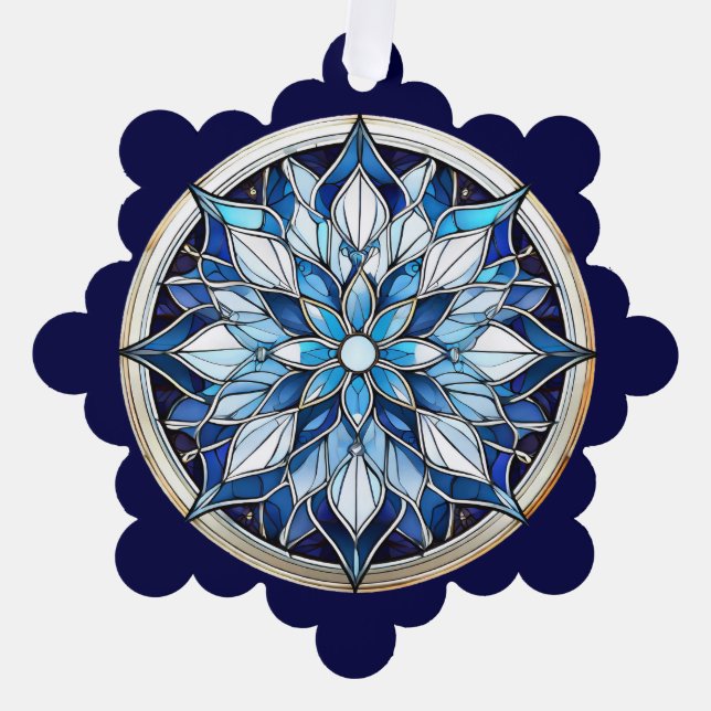 Stained Glass Style Abstract Snow Flake Tree Decoration Card (Front)