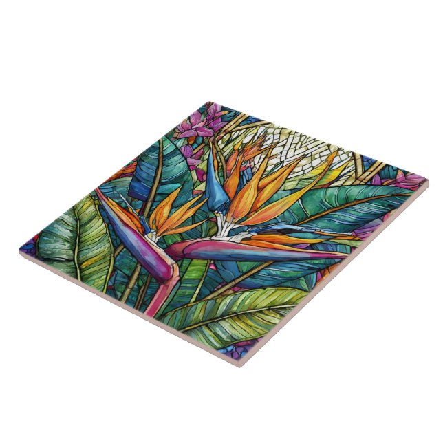 Stained glass style Bird of paradise art Ceramic Tile (Side)