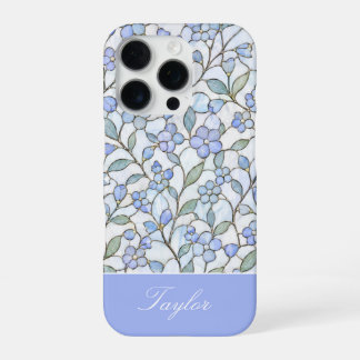 Stained Glass Style Blue Floral Personalised Name iPhone 16 Pro Case