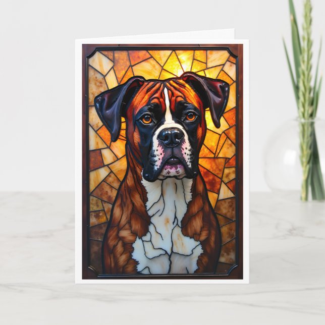 Stained Glass Style Boxer Dog  Card (Front)