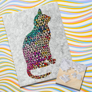 Stained Glass Style Cat Portrait Vintage Puzzle
