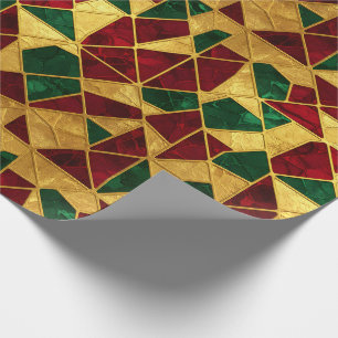 Stained Glass Style Christmas Red Green Gold  Wrapping Paper