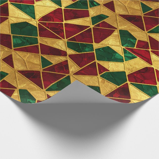 Stained Glass Style Christmas Red Green Gold  Wrapping Paper (Corner)