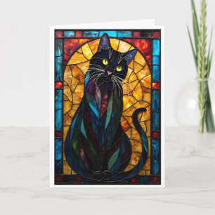 Stained Glass Style Cute Black Cat Card