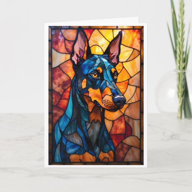 Stained Glass Style Doberman Dog Card (Front)