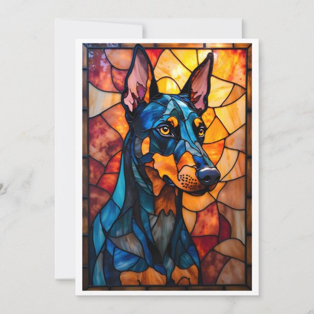 Stained Glass Style Doberman Dog Flat Card (Front)