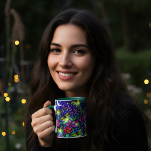 stained glass style floral bee coffee mug