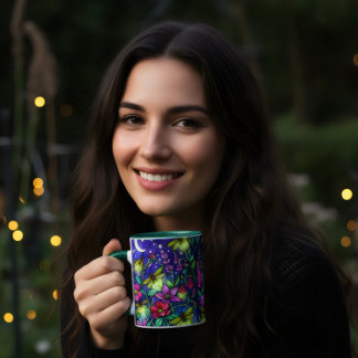 stained glass style floral bee coffee  mug