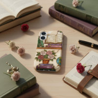 Stained-Glass Style Floral Bookshelf Book Lover 