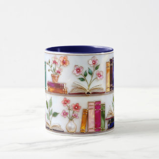 Stained Glass Style Floral Bookshelf Mug