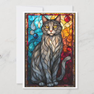 Stained Glass Style Grey Cat Card