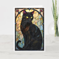 Stained Glass Style Handsome Black Cat