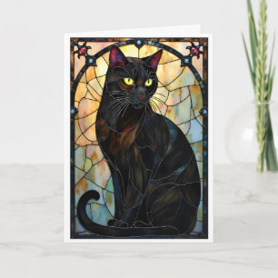 Stained Glass Style Handsome Black Cat Card