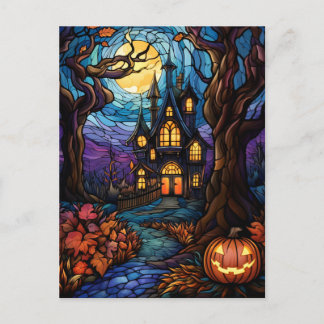 Stained Glass style haunted house Postcard
