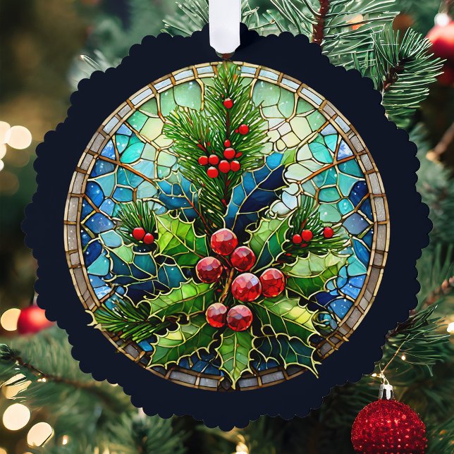 Stained Glass Style Holly & Pine Tree Decoration Card (Creator Uploaded)