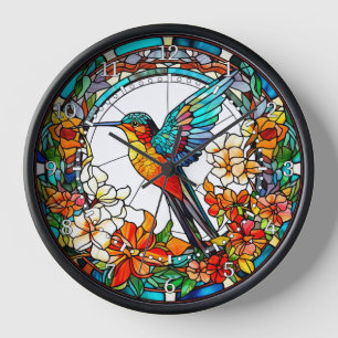 Stained Glass Style Hummingbird  Clock