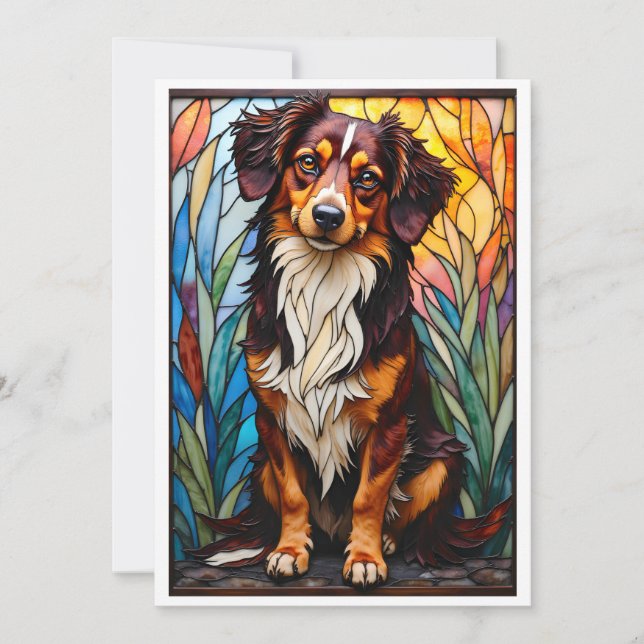 Stained Glass Style Mixed Breed Dog Flat Card (Front)