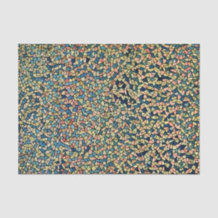 Stained glass style mosaic art in blue and pink tissue paper