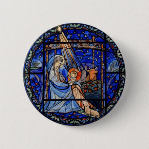 Stained Glass Style Nativity 6 Cm Round Badge