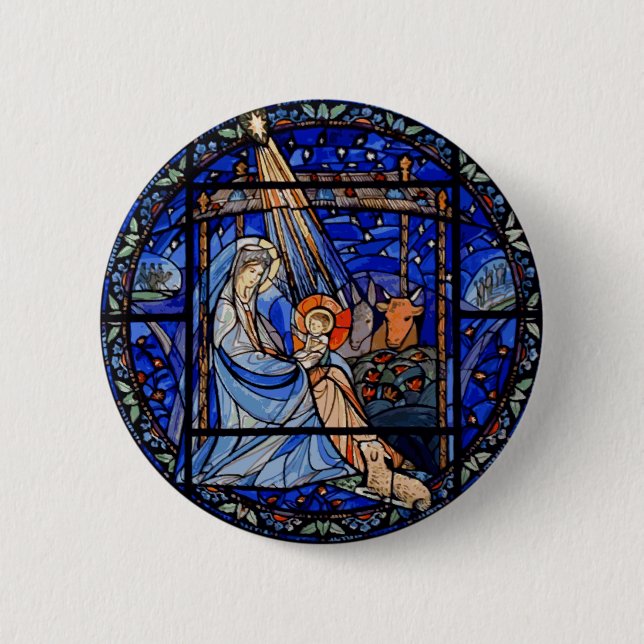 Stained Glass Style Nativity 6 Cm Round Badge (Front)