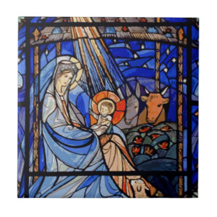 Stained Glass Style Nativity Ceramic Tile