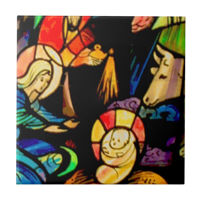 Stained Glass Style Nativity Ceramic Tile (Front)
