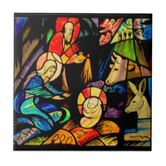 Stained Glass Style Nativity Ceramic Tile