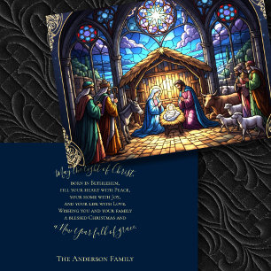 Stained Glass Style Nativity Scene 2 Holiday Card