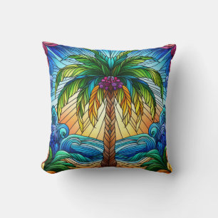 Stained Glass Style Palm Tree Art Cushion
