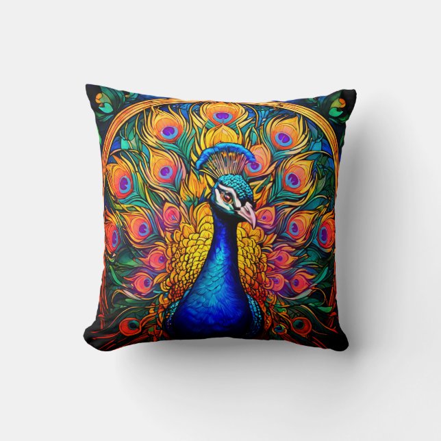 Stained Glass Style Peacock Cushion (Front)