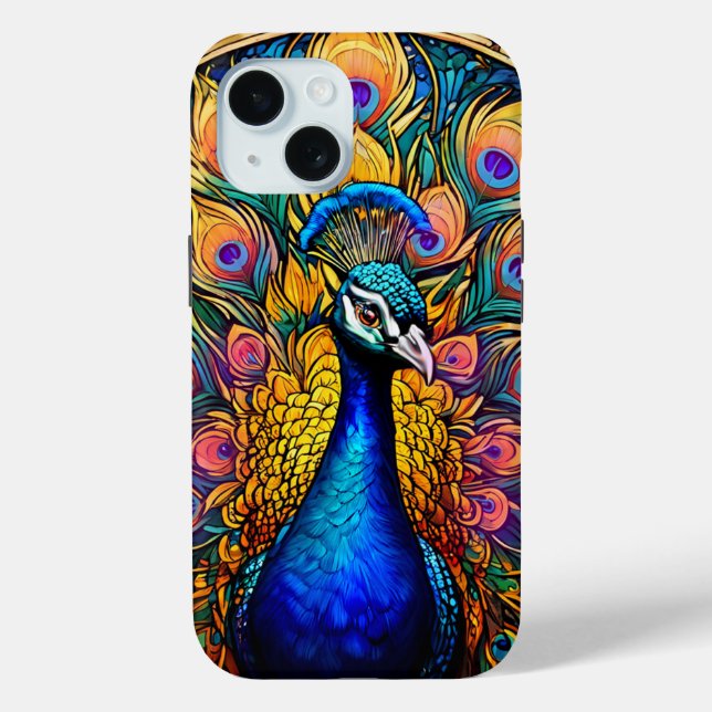 Stained Glass Style Peacock Tough Iphone Case (Back)