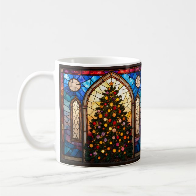 Stained Glass Style Pretty Christmas Tree  Coffee Mug (Left)