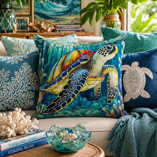 Stained glass style sea turtle honu cushion (Creator Uploaded)