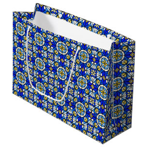Stained Glass Style Shades of Blue and Yellow Large Gift Bag