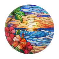Stained glass style tropical sunset on beach art