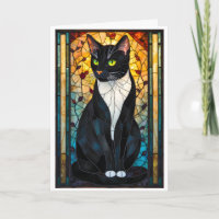 Stained Glass Style Tuxedo Black White Cat