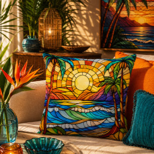 Stained glass style waves on beach cushion