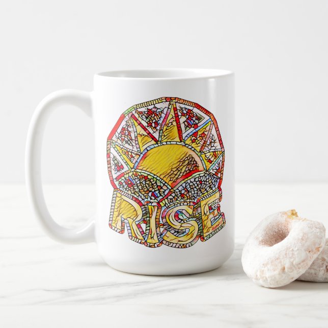 Stained Glass Sun Rise ~ Uplifting Message Coffee Mug (With Donut)