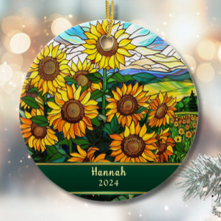 Stained Glass Sunflowers Personalized Ceramic Ornament