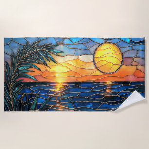 Stained Glass Sunset Beach Towel